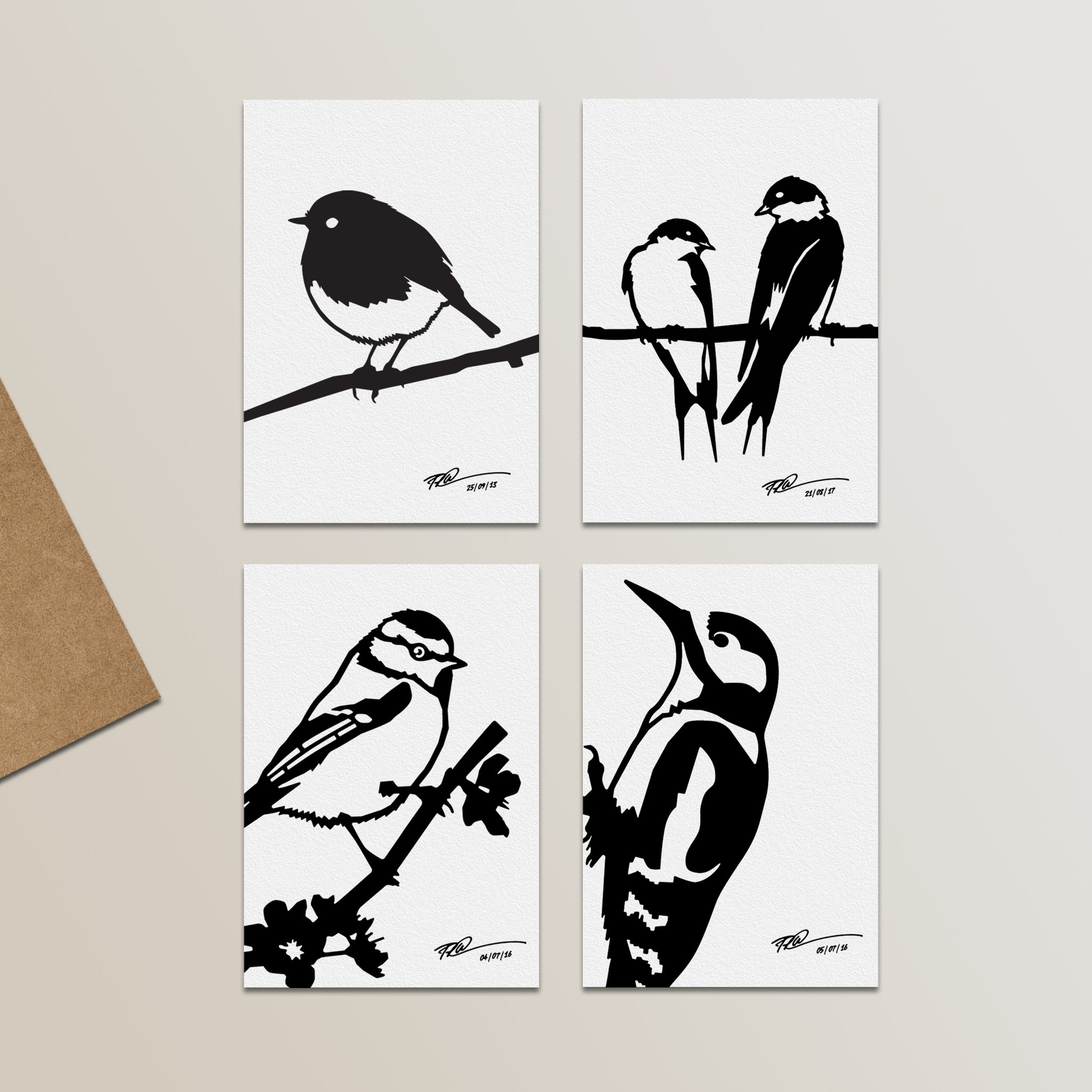 Lot de 4 cartes de vœux Metalbird